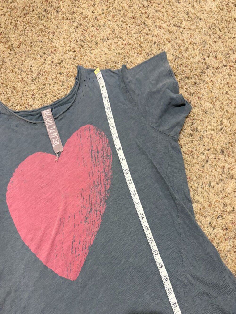 Magnolia Pearl Gray Pink Heart Short Sleeve Distressed Graphic Boyfriend Tee - Picture 16 of 16